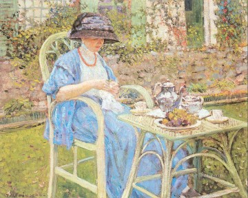 フレデリック・カール・フリーセケ Painting - 庭園での朝食 印象派の女性たち フレデリック・カール・フリーセケ